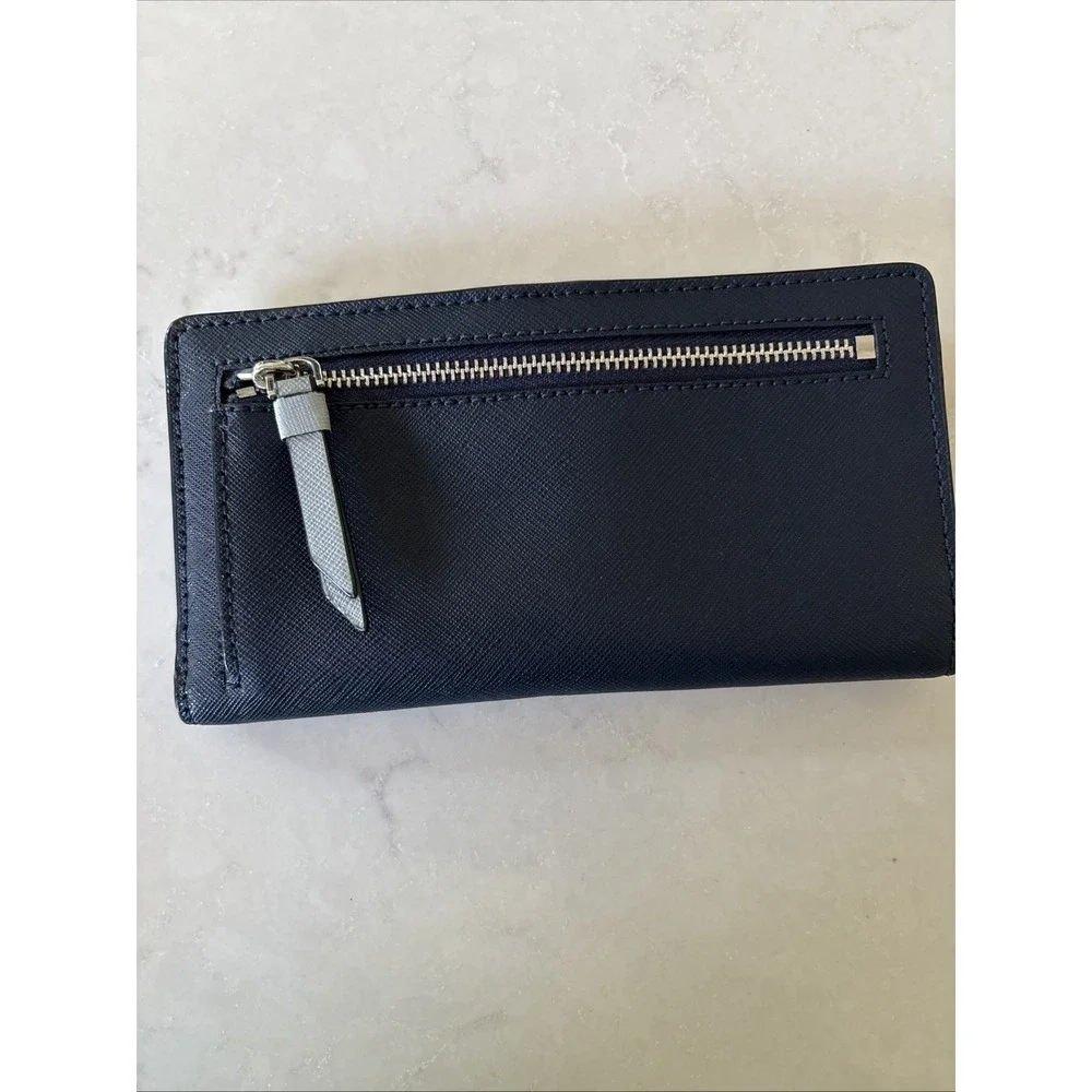 Kate‎ Spade Cameron Leather Large Slim Wallet - Light Blue/Navy Excellent